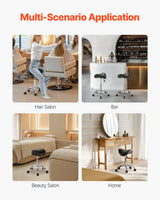 Saddle Rolling Stool, PU Leather Rolling Stool with Wheels, 360° Swivel Drafting Stool with Thickened Cushion, Height Adjustable Rolling Work SPA Stool, for Office, Home, Salon & Bar, Black - Rear View