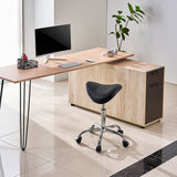 Saddle Rolling Stool, PU Leather Rolling Stool with Wheels, 360° Swivel Drafting Stool with Thickened Cushion, Height Adjustable Rolling Work SPA Stool, for Office, Home, Salon & Bar, Black - Low Angle