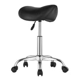 Saddle Rolling Stool, PU Leather Rolling Stool with Wheels, 360° Swivel Drafting Stool with Thickened Cushion, Height Adjustable Rolling Work SPA Stool, for Office, Home, Salon & Bar, Black - Extra Image