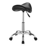 Saddle Rolling Stool, PU Leather Rolling Stool with Wheels, 360° Swivel Drafting Stool with Thickened Cushion, Height Adjustable Rolling Work SPA Stool, for Office, Home, Salon & Bar, Black - Extra Image
