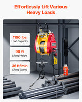 VEVOR 2-in-1 Electric Hoist Winch, 500 KG Capacity, 1800W Portable Power Winch, 30 m Lifting Height, 11 m/min with Wire and Wireless Remote Control, for Garage, Warehouse, Factory Lifting Towing - Front View