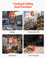 VEVOR 2-in-1 Electric Hoist Winch, 500 KG Capacity, 1800W Portable Power Winch, 30 m Lifting Height, 11 m/min with Wire and Wireless Remote Control, for Garage, Warehouse, Factory Lifting Towing - 45-Degree Angle