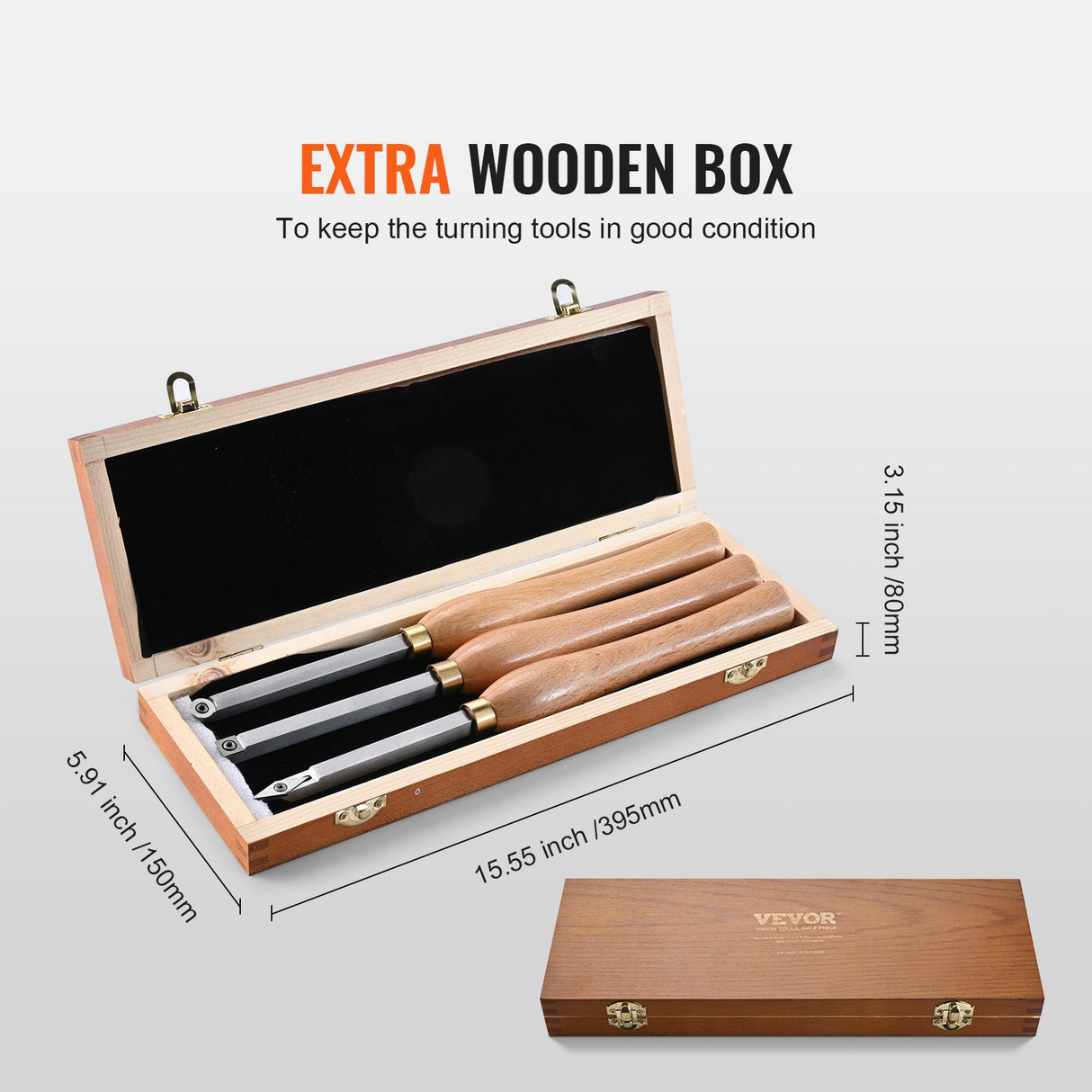 VEVOR Wood Lathe Chisel Set, 3 PCS Woodworking Turning Tools, Includes Square, Round, Diamond Carbide Blades, 20 cm Comfortable Grip Handles, Wood