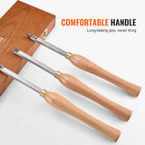 VEVOR Wood Lathe Chisel Set, 3 PCS Woodworking Turning Tools, Includes Square, Round, Diamond Carbide Blades, 20 cm Comfortable Grip Handles, Wood