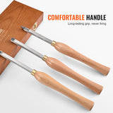 VEVOR Wood Lathe Chisel Set, 3 PCS Woodworking Turning Tools, Includes Square, Round, Diamond Carbide Blades, 20 cm Comfortable Grip Handles, Wood Chisel Set with Wooden Box For Turning Pens or Small - Side View