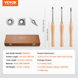 VEVOR Wood Lathe Chisel Set, 3 PCS Woodworking Turning Tools, Includes Square, Round, Diamond Carbide Blades, 20 cm Comfortable Grip Handles, Wood Chisel Set with Wooden Box For Turning Pens or Small - 45-Degree Angle