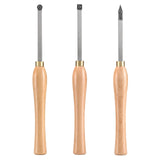 VEVOR Wood Lathe Chisel Set, 3 PCS Woodworking Turning Tools, Includes Square, Round, Diamond Carbide Blades, 20 cm Comfortable Grip Handles, Wood Chisel Set with Wooden Box For Turning Pens or Small - Close-Up Angle