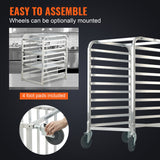VEVOR Bun Pan Rack, 10-Tier Commercial Bakery Racks with Brake Wheels, Aluminum Racking Trolley Storage for Half & Full Sheet, Speed Rack For Kitchen Home, Bread Baking Equipment, 660x515x985 mm - Side View