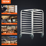 VEVOR Bun Pan Rack, 10-Tier Commercial Bakery Racks with Brake Wheels, Aluminum Racking Trolley Storage for Half & Full Sheet, Speed Rack For Kitchen Home, Bread Baking Equipment, 660x515x985 mm - 45-Degree Angle