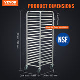 VEVOR Bun Pan Rack, 20-Tier Commercial Bakery Racks with Brake Wheels, Aluminum Racking Trolley Storage for Half & Full Sheet, Speed Rack For Kitchen Home, Bread Baking Equipment, 660x517x1767 mm - Front View