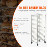 VEVOR Bun Pan Rack, 20-Tier Commercial Bakery Racks with Brake Wheels, Aluminum Racking Trolley Storage for Half & Full Sheet, Speed Rack For Kitchen Home, Bread Baking Equipment, 660x517x1767 mm - Side View