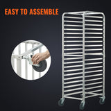 VEVOR Bun Pan Rack, 20-Tier Commercial Bakery Racks with Brake Wheels, Aluminum Racking Trolley Storage for Half & Full Sheet, Speed Rack For Kitchen Home, Bread Baking Equipment, 660x517x1767 mm - 45-Degree Angle