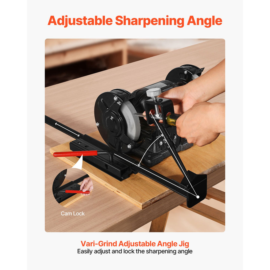 Multi-Grind Sharpening System, Vari-Grind Pro Sharpening Jig Kit for 6" & 8" Bench Grinders – with Platform, Long Support Arm & Fingernail Gouge Jig, for Chisels, Woodturning, Plane Irons