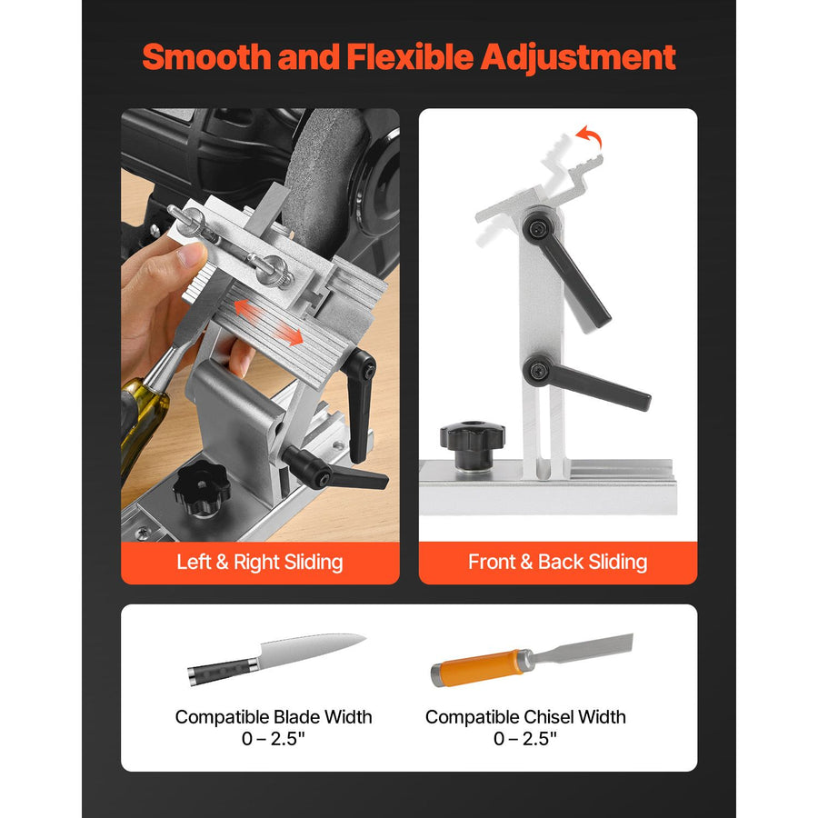 Sharpening Tool Rest Jig, Adjustable Replacement Tool Rest Sharpening Jig for 6" or 8" (152 mm or 203 mm) Bench Grinders – with Flat Miter Slide for 0–2.5 inch (0–64 mm) Wide Blades and Chisels