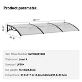 VEVOR Window Door Awning Canopy, 965 x 2975mm Door Canopy Exterior, UF50+ PC Sunshade Sheet Awnings, Outdoor Patio Awning Sun Shade, Transparent,