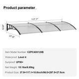 VEVOR Window Door Awning Canopy, 965 x 2975mm Door Canopy Exterior, UF50+ PC Sunshade Sheet Awnings, Outdoor Patio Awning Sun Shade, Transparent, Waterproof, for Sun Shutter, UV, Rain, Snow Protection - Rear View