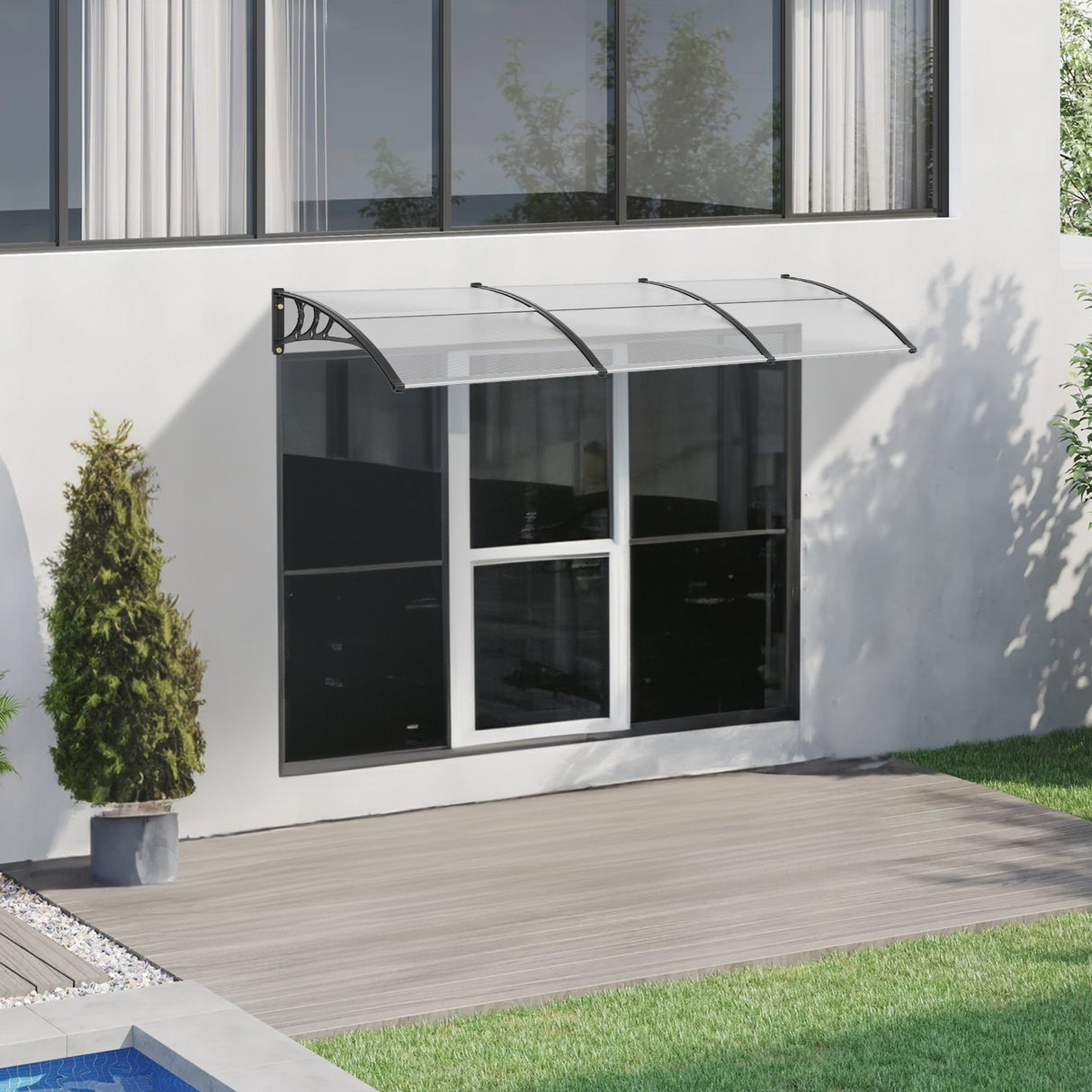 VEVOR Window Door Awning Canopy, 965 x 2975mm Door Canopy Exterior, UF50+ PC Sunshade Sheet Awnings, Outdoor Patio Awning Sun Shade, Transparent, Waterproof, for Sun Shutter, UV, Rain, Snow Protection