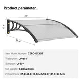 VEVOR Window Door Awning Canopy 40" x 40", UPF 50+ Polycarbonate Entry Door Outdoor Window Awning Exterior, Front Door Overhang Awning for Sun Shutter