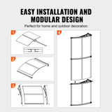 VEVOR Window Door Awning Canopy 965 x 1987 mm, UPF 50+ Polycarbonate Entry Door Outdoor Window Awning Exterior, Front Door Overhang Awning for Sun Shutter, UV, Rain, Snow Protection, Hollow Sheet - Side View