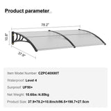 VEVOR Window Door Awning Canopy 965 x 1987 mm, UPF 50+ Polycarbonate Entry Door Outdoor Window Awning Exterior, Front Door Overhang Awning for Sun