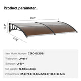 VEVOR Window Door Awning Canopy 965 x 1987 mm, UPF 50+ Polycarbonate Entry Door Outdoor Window Awning Exterior, Front Door Overhang Awning for Sun