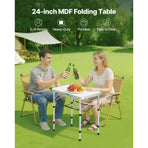Folding Camping Table, Adjustable Height Portable Side Tables, Aluminum MDF Beach Table with Mesh Layer, Carrying Handle, Lightweight Compact for Outdoor Picnic BBQ Cooking, 24x16in, Silver