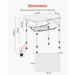 Folding Camping Table, Adjustable Height Portable Side Tables, Aluminum MDF Beach Table with Mesh Layer, Carrying Handle, Lightweight Compact for Outdoor Picnic BBQ Cooking, 24x16in, Silver