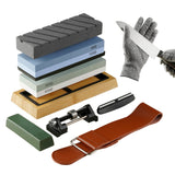 VEVOR Whetstone Knife Sharpening Kit, 2 Dual-Sided Grit Whetstones 400/1000 3000/8000, 10PCS Knife Sharpener Kit with 3 Non-Slip Bases, Angle & Honing Guide, Flattening Stone for All Knives, Scissors