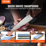 VEVOR Whetstone Knife Sharpening Kit, 2 Dual-Sided Grit Whetstones 400/1000 3000/8000, 10PCS Knife Sharpener Kit with 3 Non-Slip Bases, Angle & Honing Guide, Flattening Stone for All Knives, Scissors - Front View