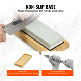 VEVOR Whetstone Knife Sharpening Kit, 2 Dual-Sided Grit Whetstones 400/1000 3000/8000, 10PCS Knife Sharpener Kit with 3 Non-Slip Bases, Angle & Honing Guide, Flattening Stone for All Knives, Scissors - Side View
