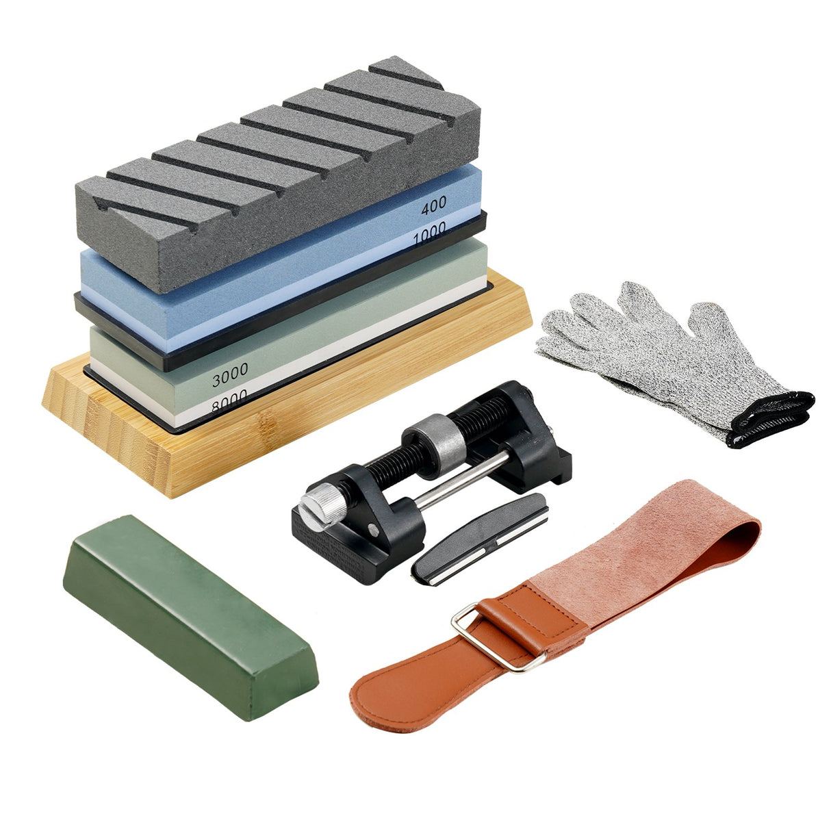 VEVOR Whetstone Knife Sharpening Kit, 2 Dual-Sided Grit Whetstones 400/1000 3000/8000, 10PCS Knife Sharpener Kit with 3 Non-Slip Bases, Angle & Honing