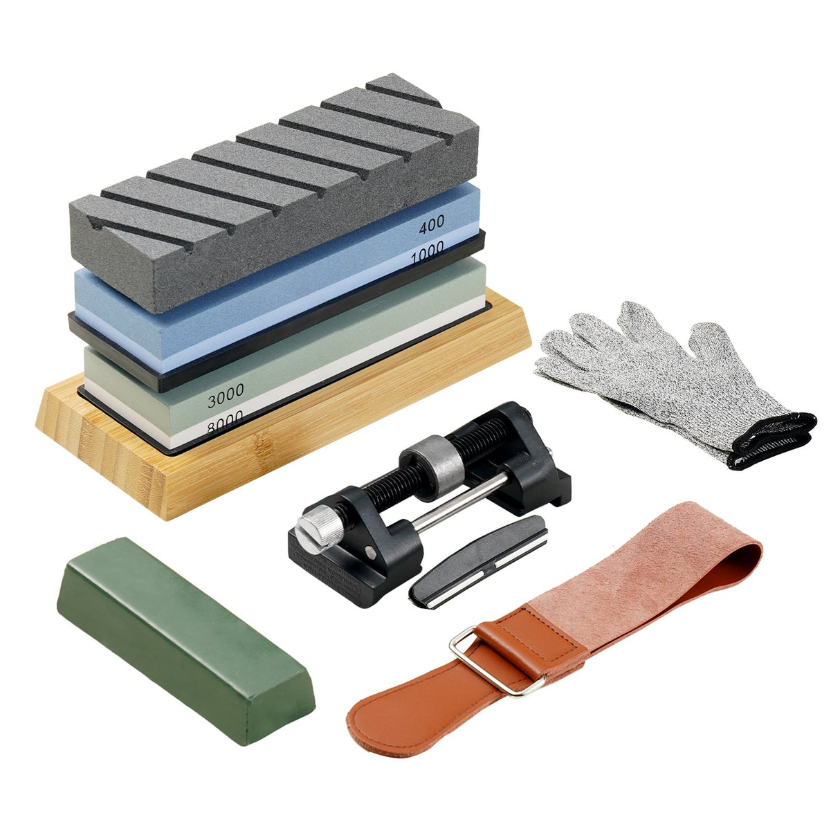VEVOR Whetstone Knife Sharpening Kit, 2 Dual-Sided Grit Whetstones 400/1000 3000/8000, 10PCS Knife Sharpener Kit with 3 Non-Slip Bases, Angle & Honing