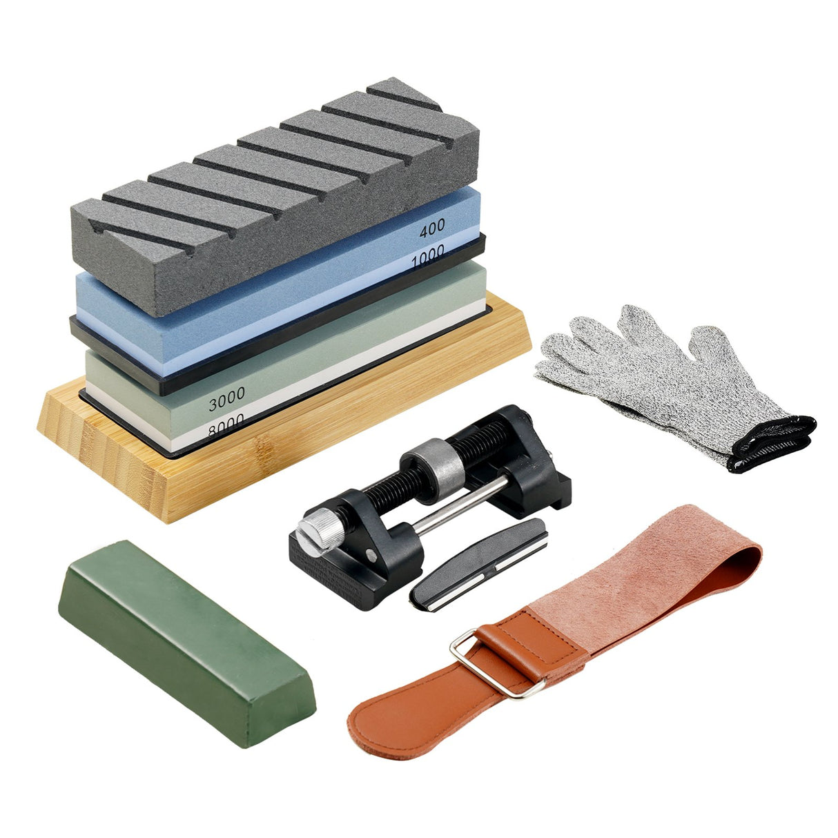 VEVOR Whetstone Knife Sharpening Kit, 2 Dual-Sided Grit Whetstones 400/1000 3000/8000, 10PCS Knife Sharpener Kit with 3 Non-Slip Bases, Angle & Honing