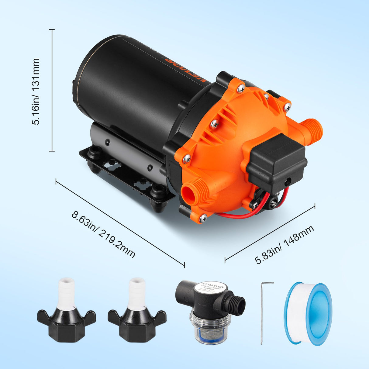 VEVOR Water Diaphragm Pump, 20.8 LPM Flow, 4.8 bar Rated Pressure (2.8-6.9 bar Adjustable), 12.7 mm MNPT Self Priming Sprayer Pump with Pressure Switch for RV Camper Marine Boat Lawn, FCC Certified