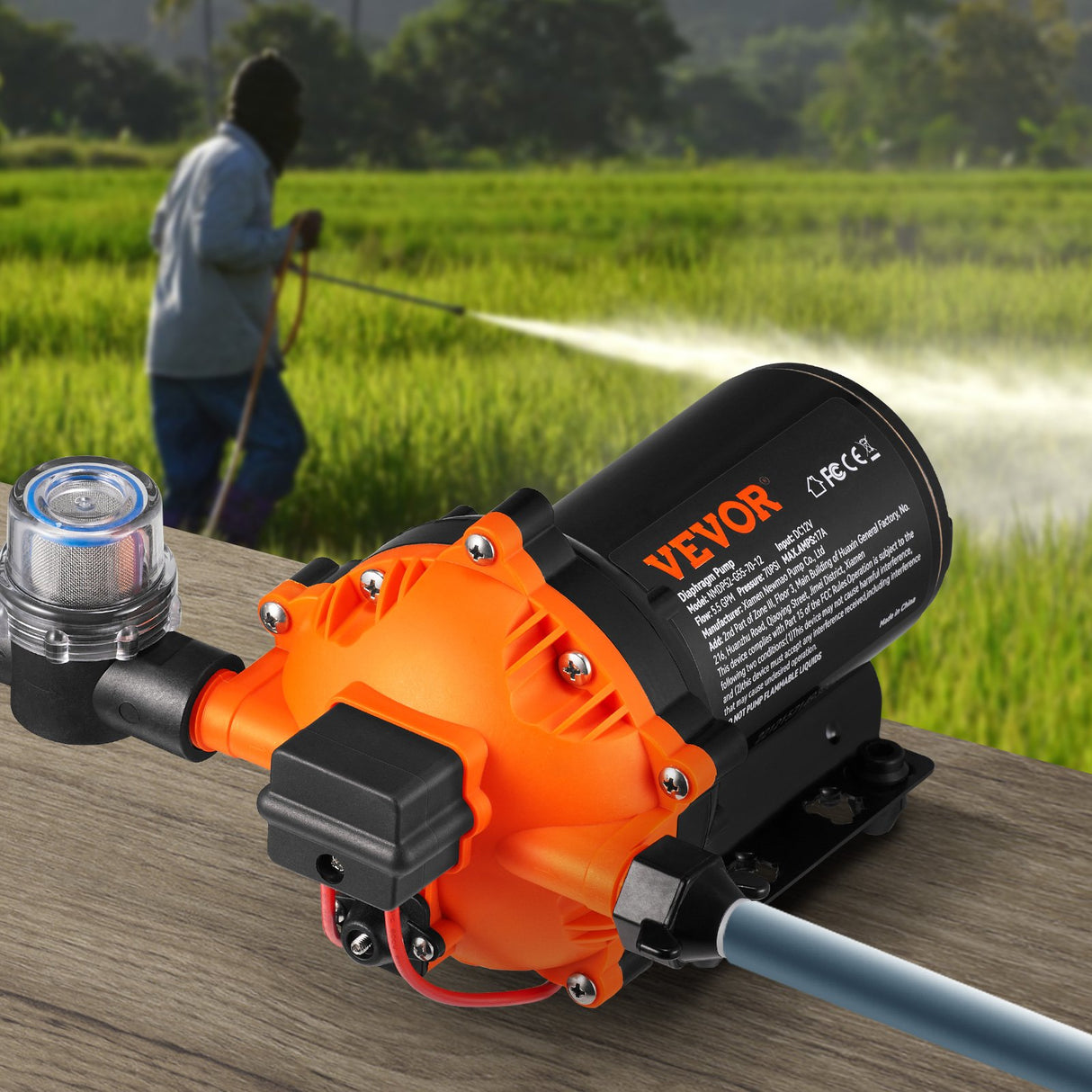 VEVOR Water Diaphragm Pump, 20.8 LPM Flow, 4.8 bar Rated Pressure (2.8-6.9 bar Adjustable), 12.7 mm