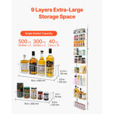 Over the Door Pantry Organizer, 9-Tier Pantry Organization and Storage, Heavy-Duty Steel Hanging Spice Rack, Adjustable Wall Seasoning Shelves, for Home Kitchen Laundry Room Bathroom, White - 45-Degree Angle