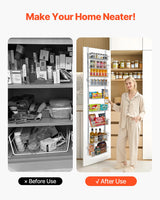 VEVOR Over the Door Pantry Organizer, 9-Tier Pantry Organization and Storage, Heavy-Duty Steel Hanging Spice Rack, Adjustable Wall Seasoning Shelves, for Home Kitchen Laundry Room Bathroom, White - Rear View