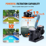 VEVOR Sand Filter Above Ground with 285W Pool Pump 10,000 L/H Flow 6-Way Valve - 45-Degree Angle