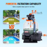 VEVOR Sand Filter Above Ground with 450W Pool Pump 13,000 L/H Flow 6-Way Valve - 45-Degree Angle
