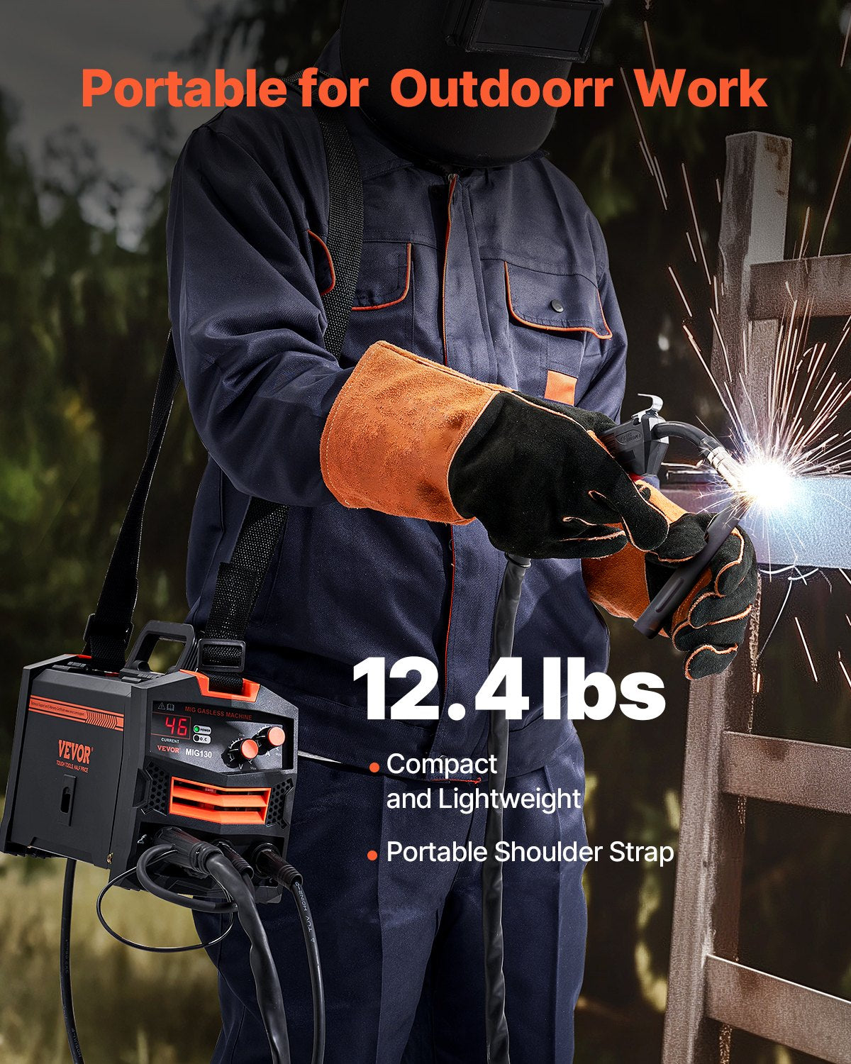 VEVOR MIG Welder 130Amp Gasless Flux Core Mig Welding Machine with IGBT Inverter