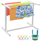 VEVOR Pool Towel Rack, 5 Bar, White, Freestanding Outdoor PVC T-Shape Poolside Storage Organizer, Include 8 Towel Clips, Mesh Bag, Hook, Also Stores
