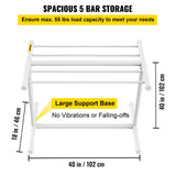 VEVOR Pool Towel Rack, 5 Bar, White, Freestanding Outdoor PVC T-Shape Poolside Storage Organizer, Include 8 Towel Clips, Mesh Bag, Hook, Also Stores Floats and Paddles, for Beach, Swimming Pool, Home - Side View