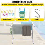 VEVOR Pool Towel Rack, 5 Bar, White, Freestanding Outdoor PVC T-Shape Poolside Storage Organizer, Include 8 Towel Clips, Mesh Bag, Hook, Also Stores