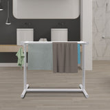 VEVOR Pool Towel Rack, 5 Bar, White, Freestanding Outdoor PVC T-Shape Poolside Storage Organizer, Include 8 Towel Clips, Mesh Bag, Hook, Also Stores Floats and Paddles, for Beach, Swimming Pool, Home - Low Angle