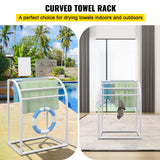 VEVOR Pool Towel Rack, 5 Bar, Milky, Freestanding Outdoor PVC Curved Poolside Storage Organizer, Include 8 Towel Clips, Mesh Bag, Hook, Also Stores Floats and Paddles, for Beach, Swimming Pool, Home - Front View