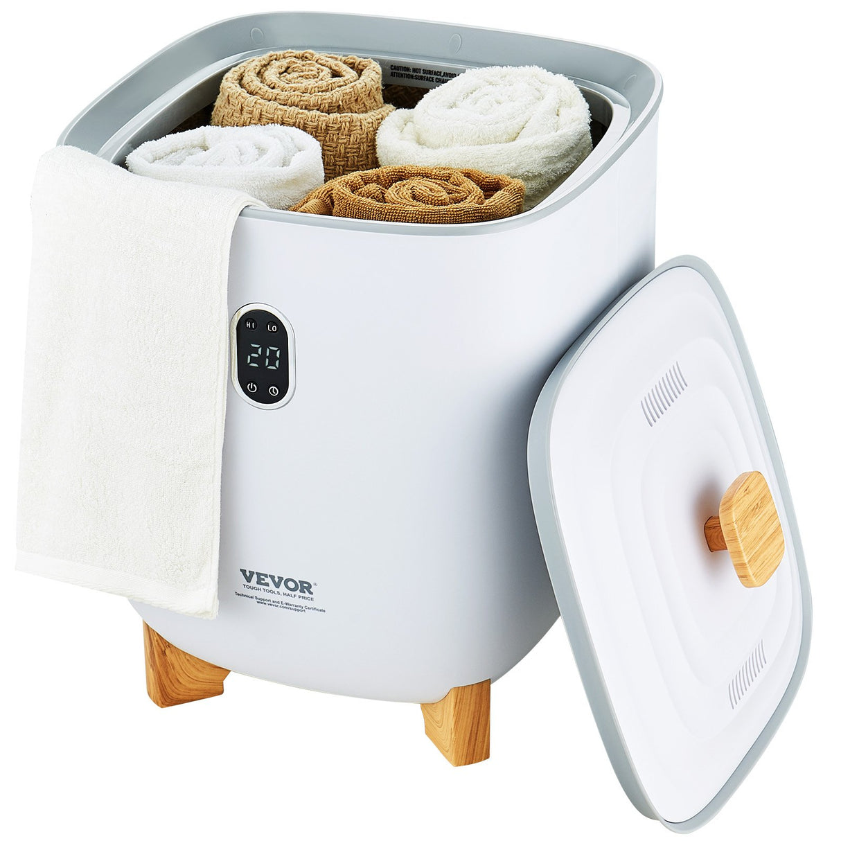 VEVOR 25L Towel Warmer Bucket with LED Screen Bottom Heating Columns Timer White