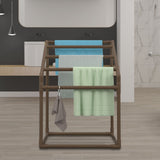 VEVOR Pool Towel Rack, 5 Bar, Brown, Freestanding Outdoor PVC Trapedozal Poolside Storage Organizer, Include 8 Towel Clips, Mesh Bag, Hook, Also Stores Floats and Paddles, for Beach, Swimming Pool