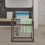 VEVOR Pool Towel Rack, 5 Bar, Brown, Freestanding Outdoor PVC Trapedozal Poolside Storage Organizer, Include 8 Towel Clips, Mesh Bag, Hook, Also Stores Floats and Paddles, for Beach, Swimming Pool - Low Angle