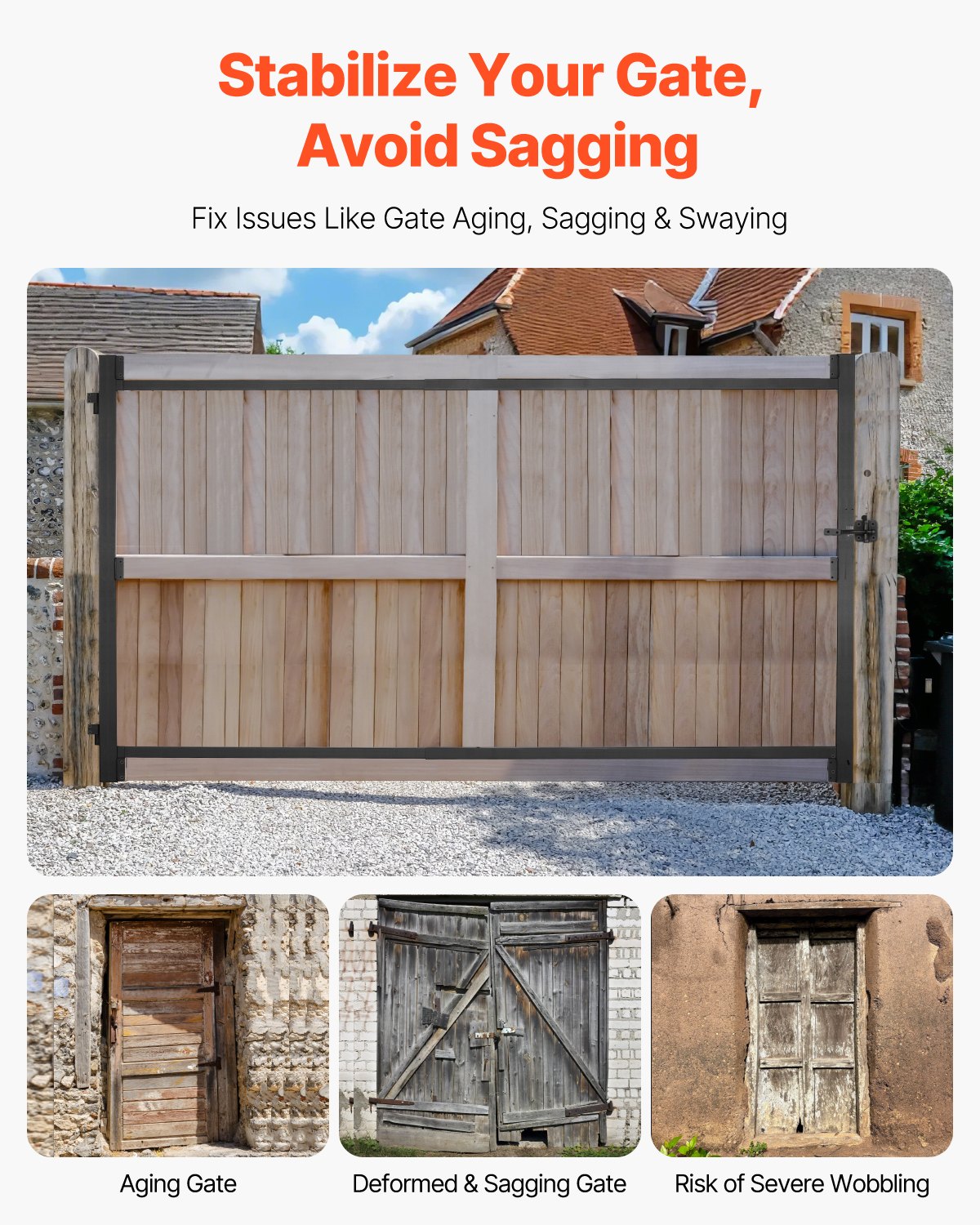 Gate Building Kit, Fits 152.4 to 243.8 cm Wide Openings, Up from 182.9 to 213.4 cm High Fence, Adjustable Gate Building Kit, Anti Sag Full Gate Frame Kit with Latch Lock, for Wooden Fence, Iron