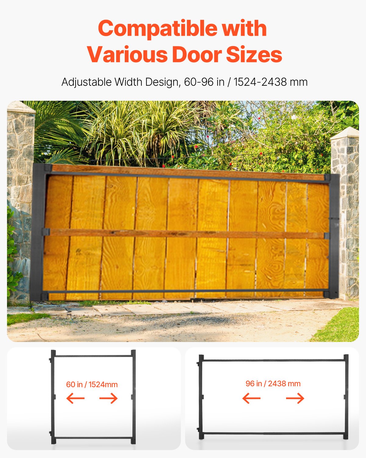 Gate Building Kit, Fits 152.4 to 243.8 cm Wide Openings, Up from 182.9 to 213.4 cm High Fence, Adjustable Gate Building Kit, Anti Sag Full Gate Frame Kit with Latch Lock, for Wooden Fence, Iron